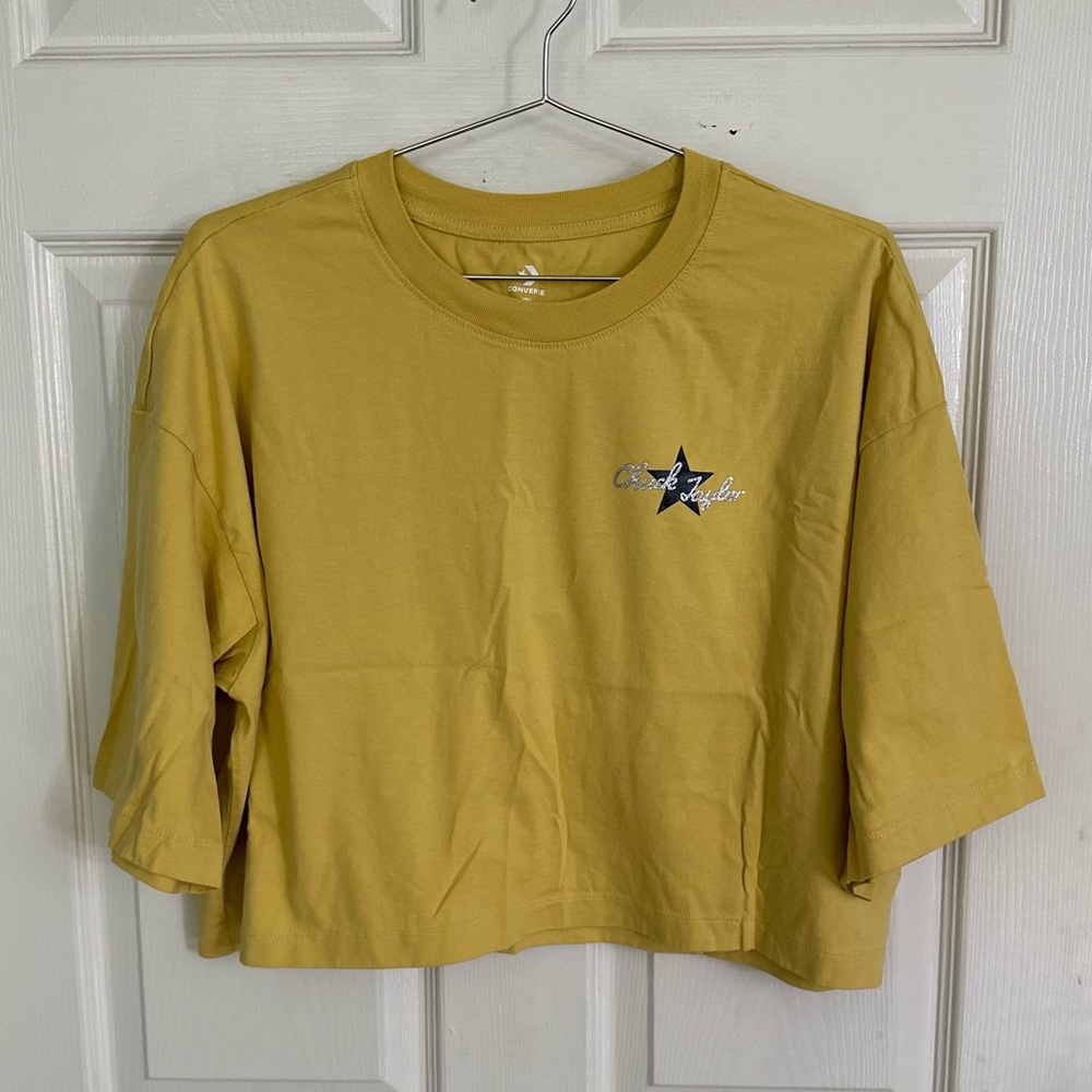 Converse All Star Chuck Taylor Crop Top Women L Mustard Yellow Black Silver EUC!